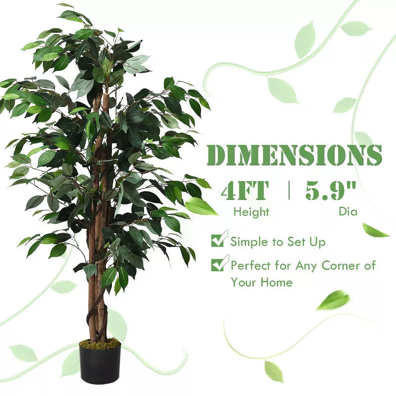 4 Ft Artificial Ficus Tree Fake Greenery Plant Home Office Decoration – faux greenery with vibrant texture