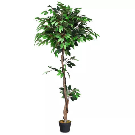 4 Ft Tangkula Artificial Ficus Silk Tree Wood Trunks Green 5.5 Feet Holiday Decoration – ideal for indoor botanical themes