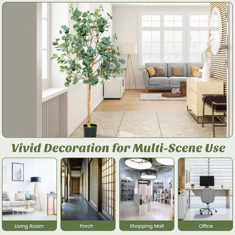 4 Ft Tangkula 5.5FT Artificial Eucalyptus Tree in Plastic Nursery Pot Tall Fake Eucalyptus Plants with 517 Silver Dollar Leaves for Indoor Outdoor – faux greenery with vibrant texture