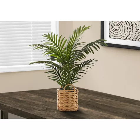 3 Ft Monarch Specialties Artificial Plant Tall Palm Indoor Faux Fake Table Floor Greenery Potted Real Touch Decorative Green Leaves Beige Woven Basket – perfect for modern home decor
