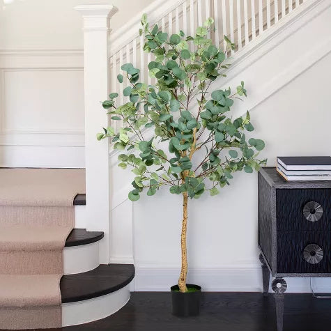 4 Ft Tangkula 5.5FT Artificial Eucalyptus Tree in Plastic Nursery Pot Tall Fake Eucalyptus Plants with 517 Silver Dollar Leaves for Indoor Outdoor – lifelike tropical plant alternative