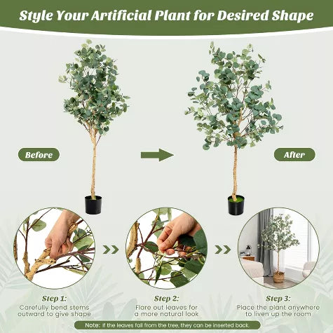 4 Ft Tangkula 5.5FT Artificial Eucalyptus Tree in Plastic Nursery Pot Tall Fake Eucalyptus Plants with 517 Silver Dollar Leaves for Indoor Outdoor – enhances any living space naturally
