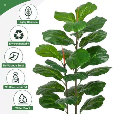 3 Ft Whizmax Artificial Fiddle Leaf Fig Tree 39" Large Fake Plant in Pot Fig Artificial Tree for Indoor Outdoor House Home Office Plastic black basin – faux greenery with vibrant texture