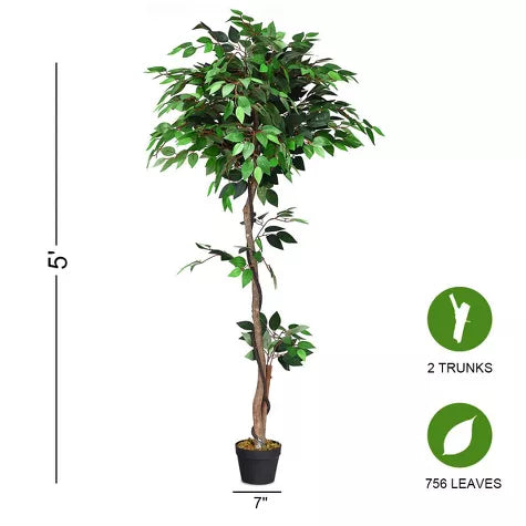 4 Ft Tangkula Artificial Ficus Silk Tree Wood Trunks Green 5.5 Feet Holiday Decoration – enhances any living space naturally