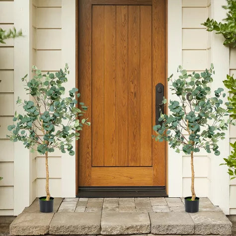 4 Ft Tangkula 5.5FT Artificial Eucalyptus Tree in Plastic Nursery Pot Tall Fake Eucalyptus Plants with 517 Silver Dollar Leaves for Indoor Outdoor – crafted for realistic tropical vibes