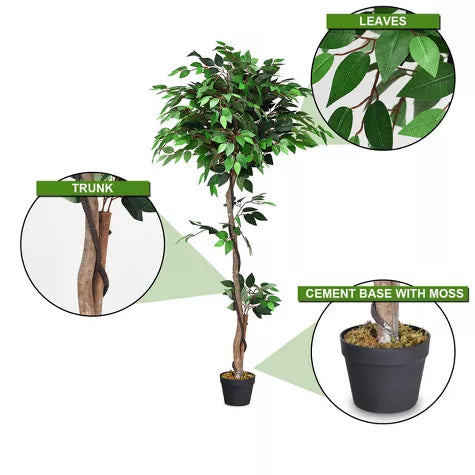 4 Ft Tangkula Artificial Ficus Silk Tree Wood Trunks Green 5.5 Feet Holiday Decoration – crafted for realistic tropical vibes
