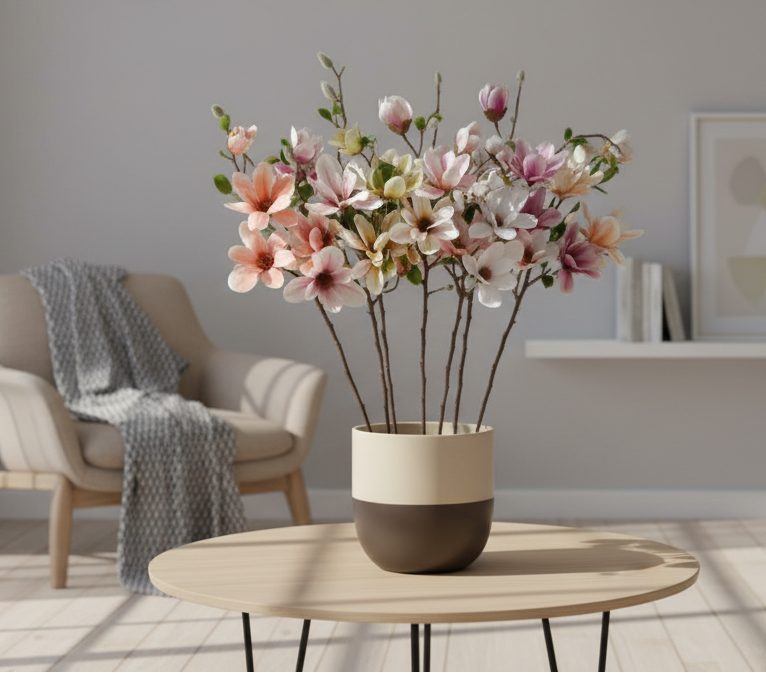 Potted plant on a coffee table in a living room setting