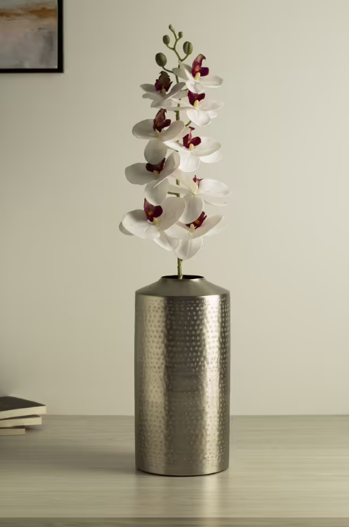 White Artificial Orchid Stem – Elegant Faux Phalaenopsis with Burgundy Centers for Home, Office & Event Decor
