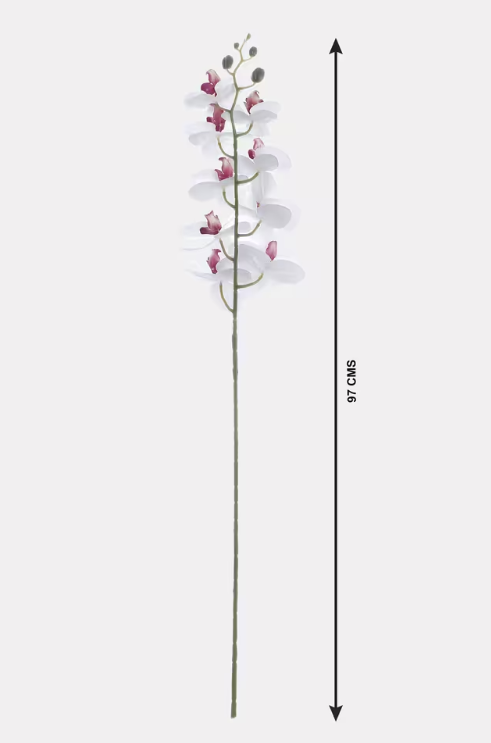 White Artificial Orchid Stem – Elegant Faux Phalaenopsis with Burgundy Centers for Home, Office & Event Decor