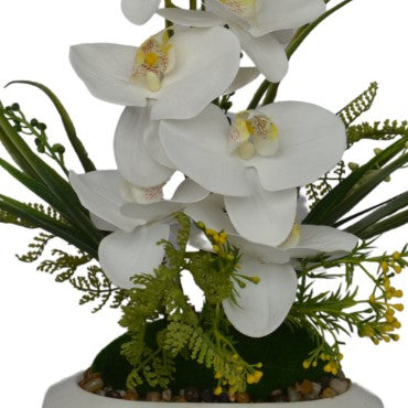 1 Ft Artificial Orchid Arrangement – Elegant White Faux Blooms with Decorative Pot for Home, Office & Tabletop Décor