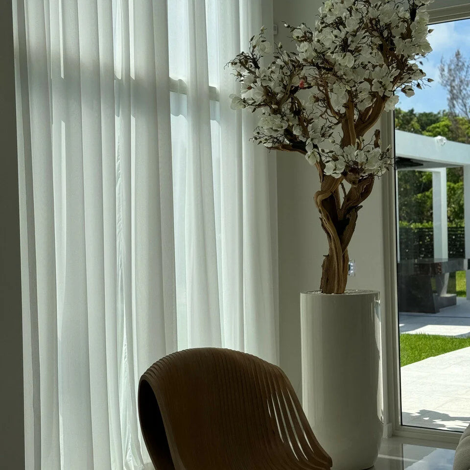 7 Ft White Magnolia Tree in Glossy Beige St. Tropez Planter – full plant shot showcasing realistic foliage