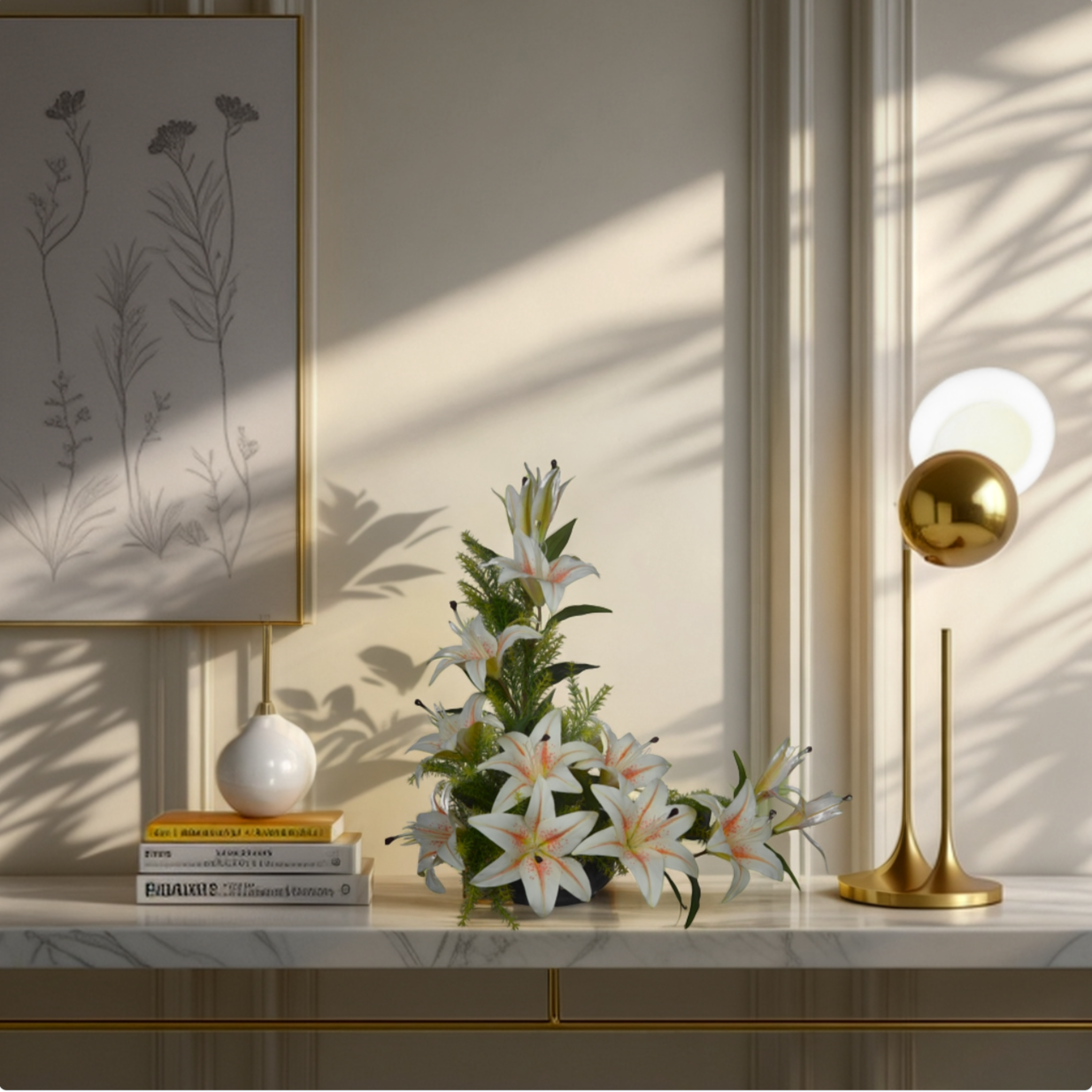 Elegant artificial white tiger lily flower arrangement in decorative vase – LuxiPlant