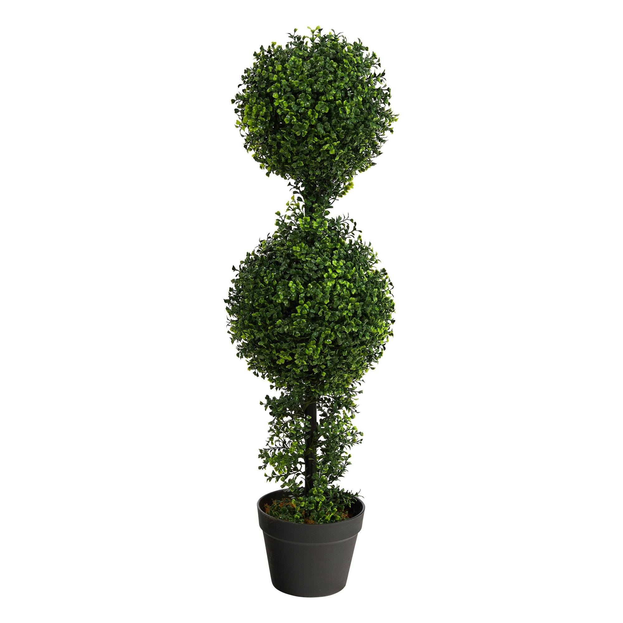 3 Ft Artificial Boxwood Double Ball Topiary – UV-Resistant Faux Tree with Decorative Pot for Indoor & Outdoor
