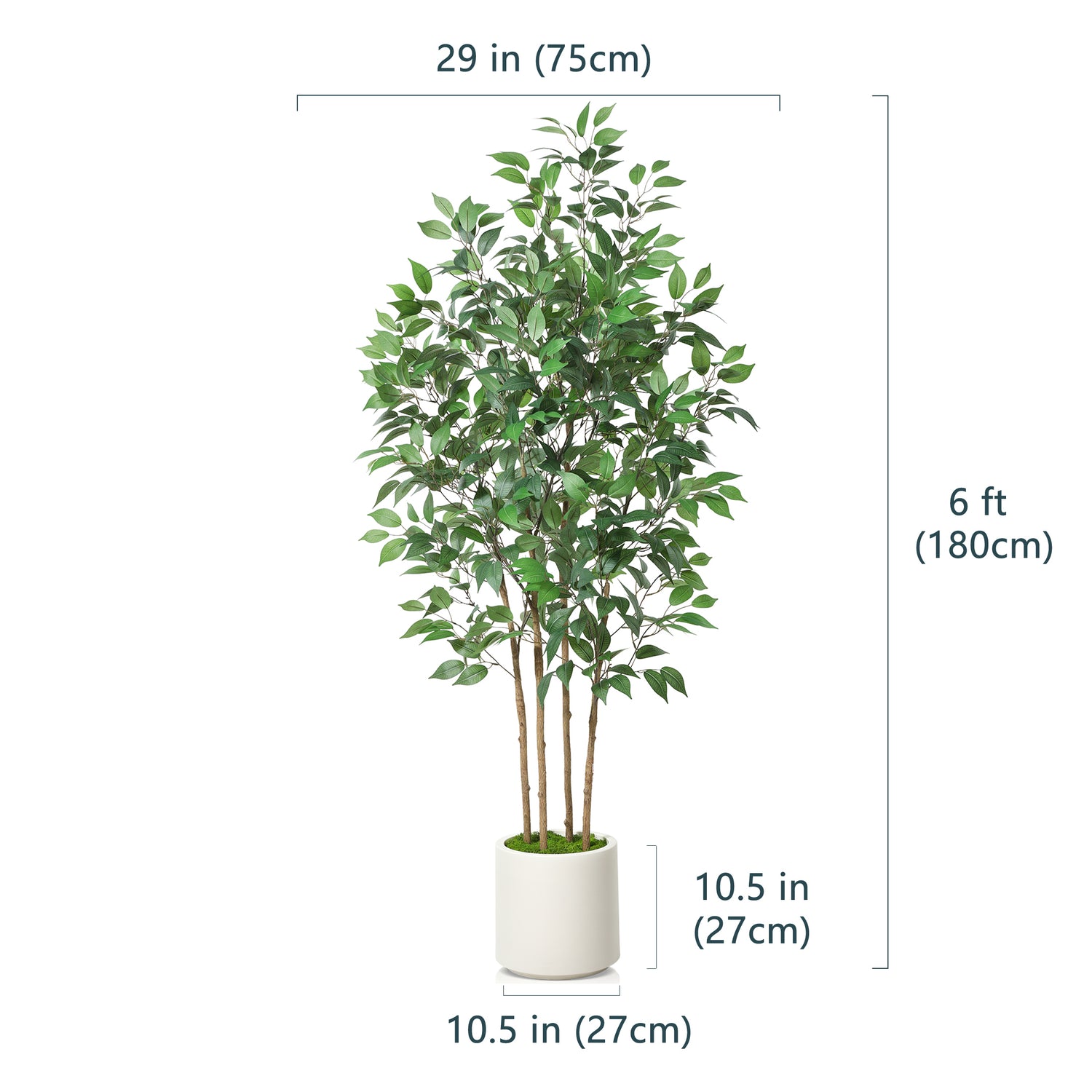 Lush faux ficus tree that mimics a real plant for effortless elegance.