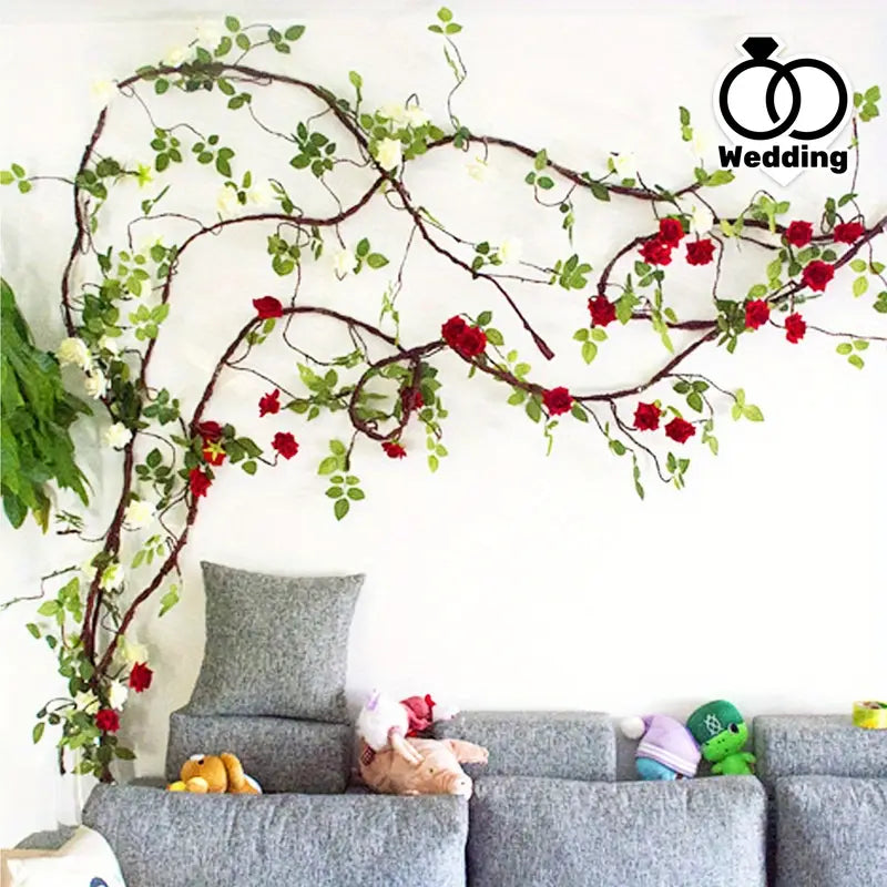 4 Ft Artificial Withered Rose Vine – Decorative Faux Tree Branch with Dry Leaves for Rustic Wedding & Event