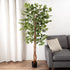 7ft Artificial Ficus Tree with realistic fabric leaves and a sturdy wood trunk