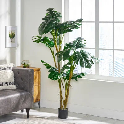 5ft Faux Monstera Tree with lush green soft-touch leaves for home and office decor