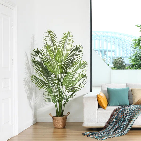 Realistic 6ft artificial palm tree with lush green fabric leaves