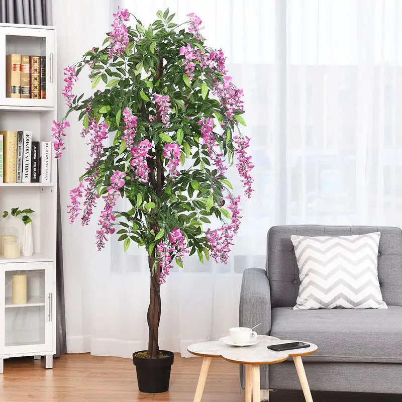 Artificial Wisteria Tree with lush green leaves and delicate pink flowers
