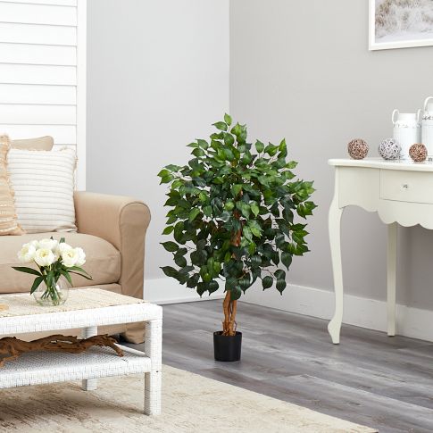 3ft Artificial Ficus Tree – Realistic faux plant with fabric leaves and wooden trunk