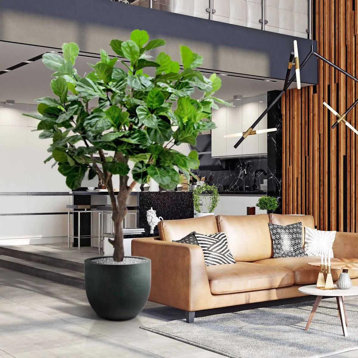 3 Ft Artificial Giant Lyrata tree 260 cm on trunk – lifelike tropical plant alternative