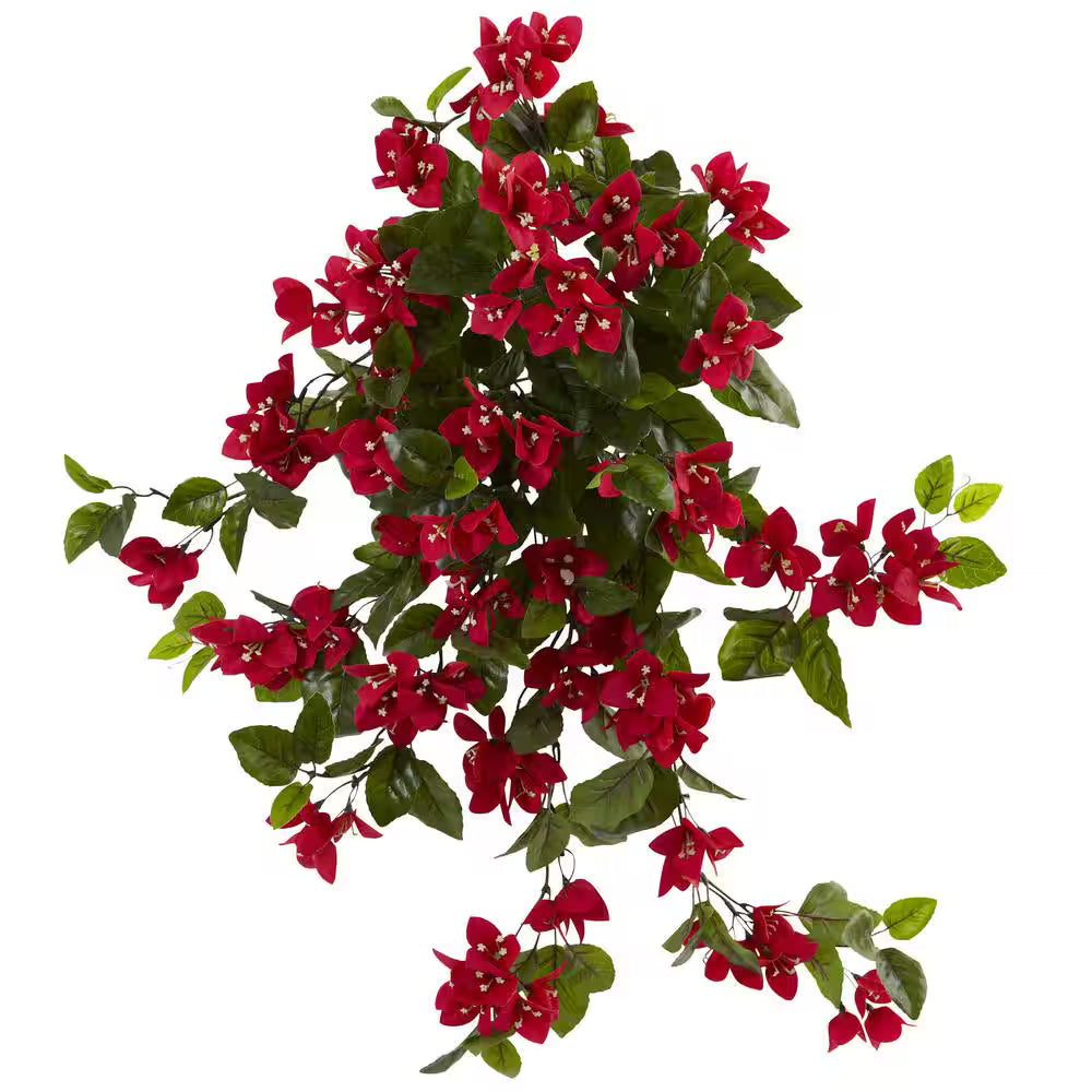 2 Ft UV Resistant Artificial Bougainvillea Hanging Bush – Indoor/Outdoor Faux Flowering Plant (Set of 1)