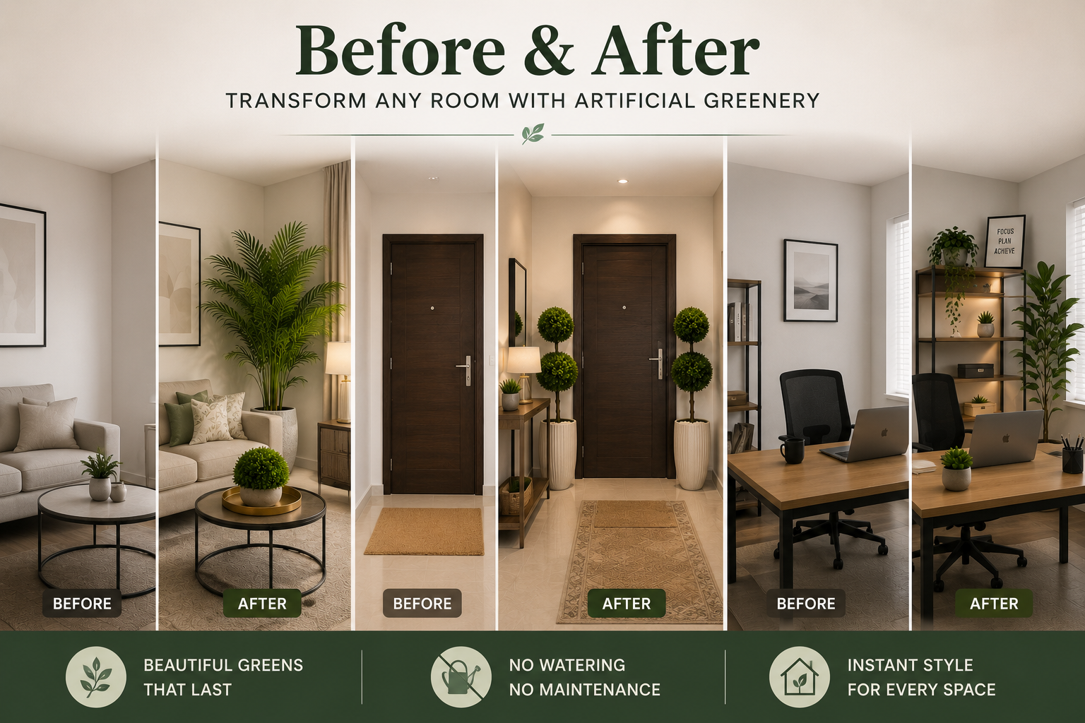 Before & After: Transform Any Room with Artificial Greenery