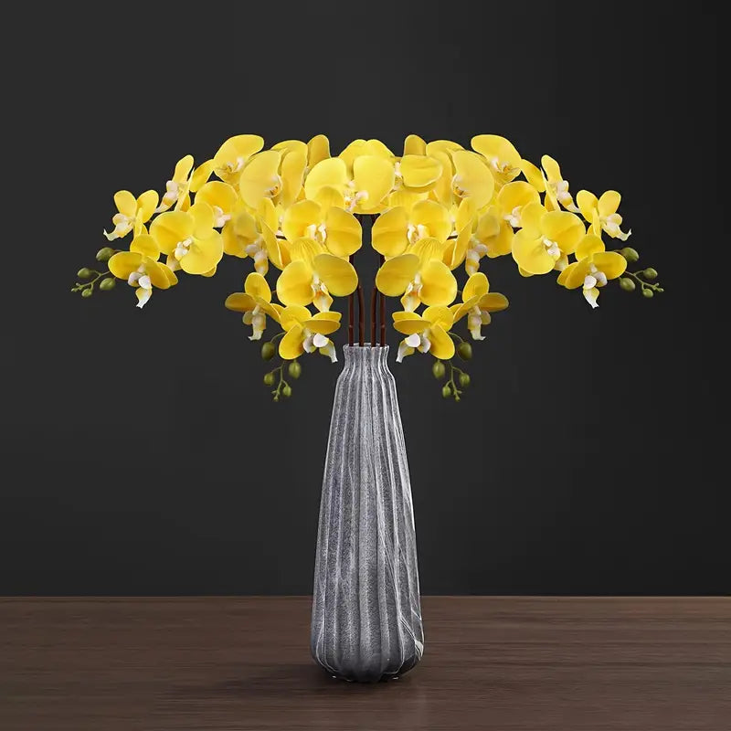 Yellow Artificial Orchid – Lifelike Faux Floral Stem for Home, Office &amp; Event Decor