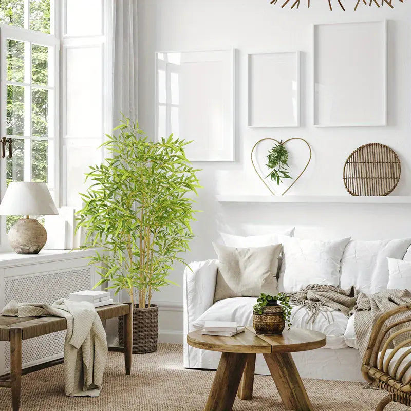 4ft Artificial Bamboo Tree with Lush Green Leaves and Wood Trunk