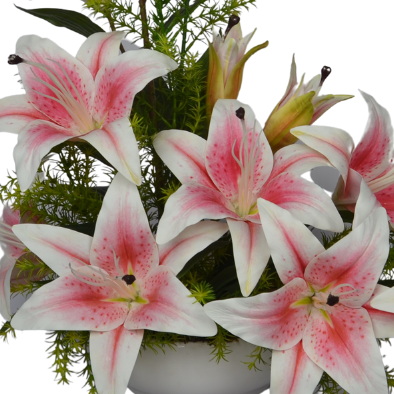 LuxiPlant artificial pink tiger lily bouquet with lifelike petals and greenery