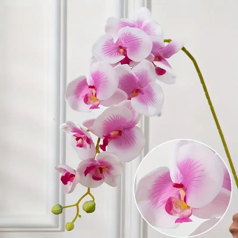 White &amp; Pink Artificial Butterfly Orchid – Lifelike Faux Floral Stem for Home, Office &amp; Event Decor