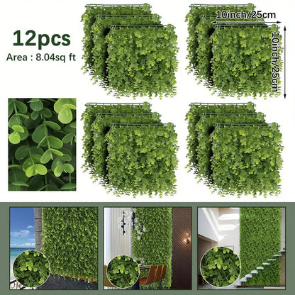 50x50 cm Artificial Eucalyptus Leaf Grass Mat – 60mm Faux Green Wall Panel for Patio, Playground, Lawn &amp; Outdoor Event Décor