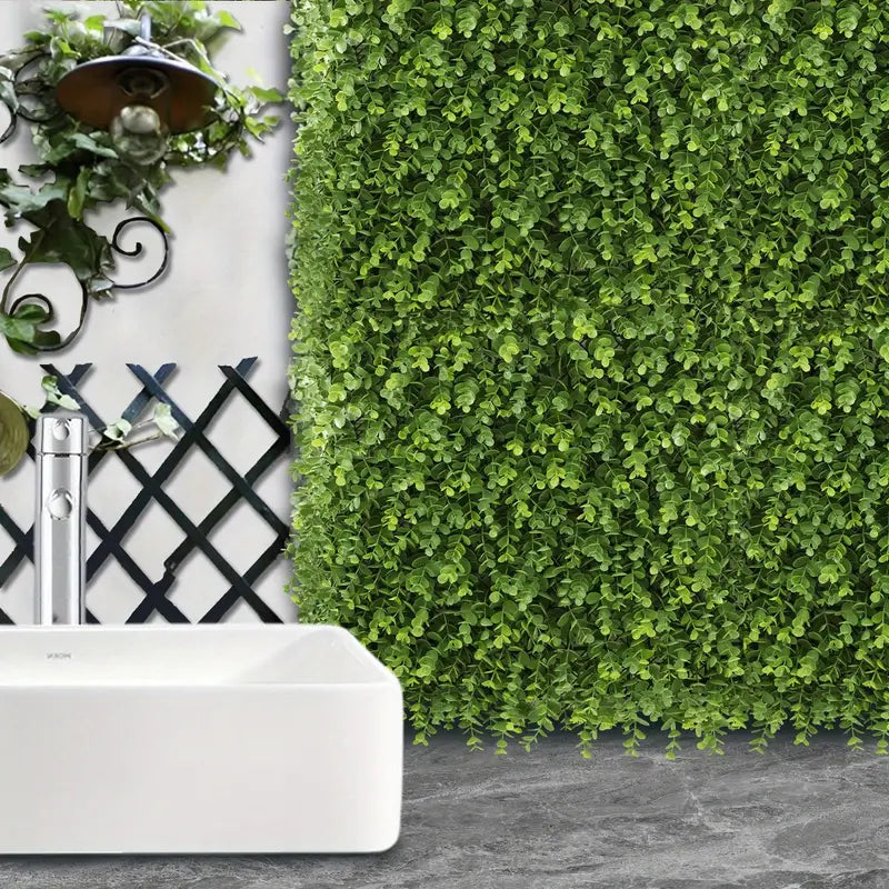 50x50 cm Artificial Eucalyptus Leaf Grass Mat – 60mm Faux Green Wall Panel for Patio, Playground, Lawn &amp; Outdoor Event Décor