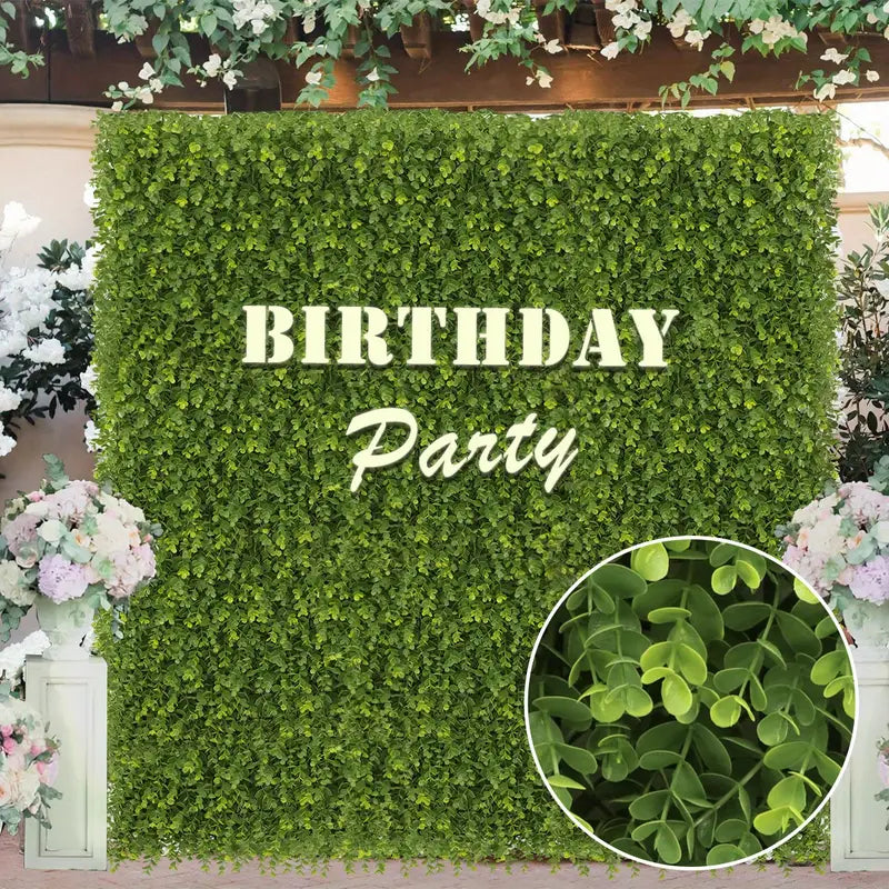 50x50 cm Artificial Eucalyptus Leaf Grass Mat – 60mm Faux Green Wall Panel for Patio, Playground, Lawn &amp; Outdoor Event Décor