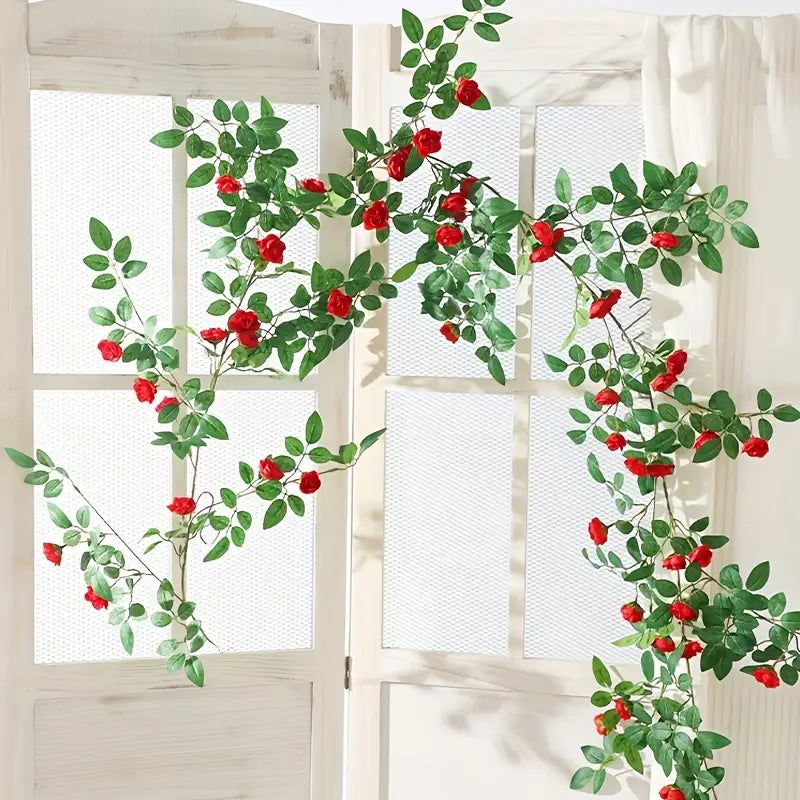 4 Ft Realistic Artificial Rose Vine – Faux Hanging Floral Garland for Indoor Wall, Wedding &amp; Event