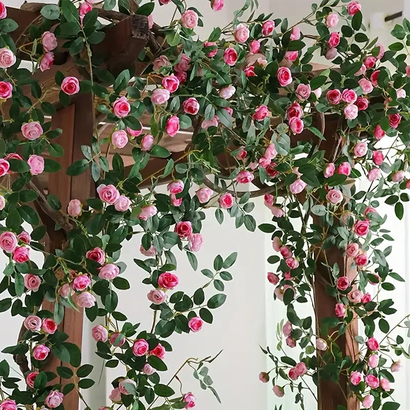 5.9 Ft Artificial Rose Flower Vine – Faux Ogres Tea Bag Rose Garland for Wedding, Garden Fence &amp; Home