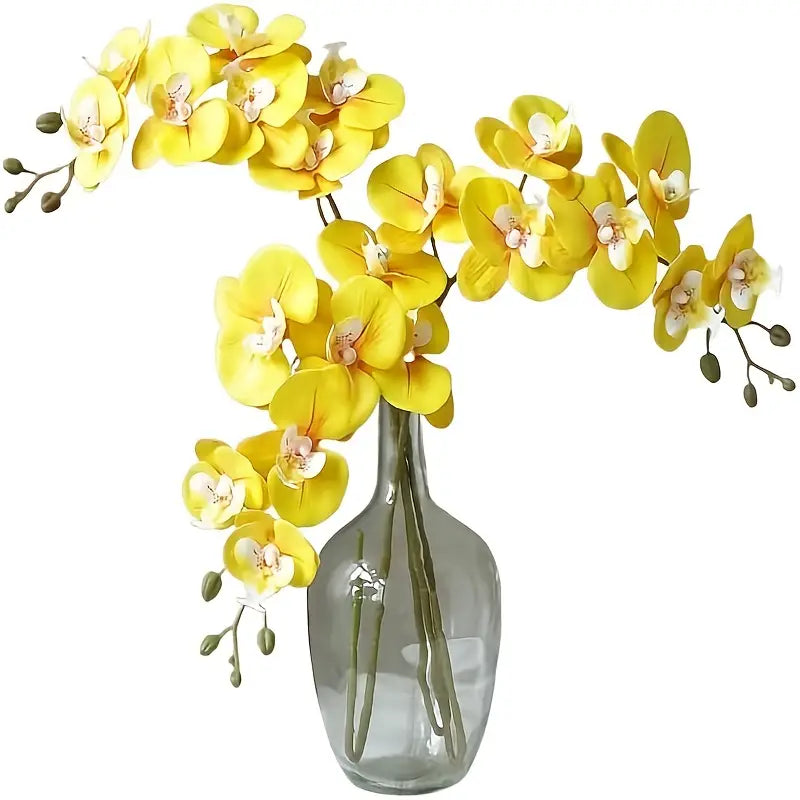 Yellow Artificial Orchid – Lifelike Faux Floral Stem for Home, Office &amp; Event Decor