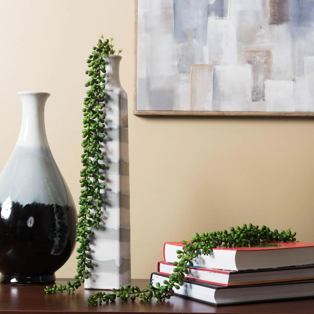 2.5 Ft Artificial String of Pearls Succulent (Set of 3) – Hanging Faux Greenery Vines for Shelf, Vase &amp; Tabletop