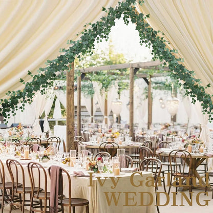 12 Ft Artificial Ivy Garland (2 Strands) – Faux Hanging Greenery Vines with Silk Leaves for Wall, Wedding, Party &amp; Home