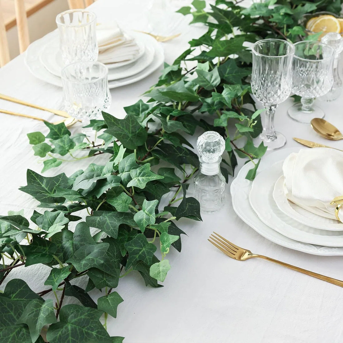 12 Ft Artificial Ivy Garland (2 Strands) – Faux Hanging Greenery Vines with Silk Leaves for Wall, Wedding, Party &amp; Home