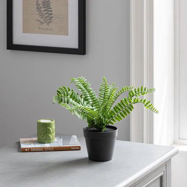 1 Ft Artificial Fern in Black Plant Pot – perfect for modern home decor