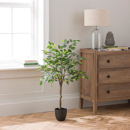3 Ft Artificial Ficus Tree in Black Cement Plant Pot – perfect for modern home decor