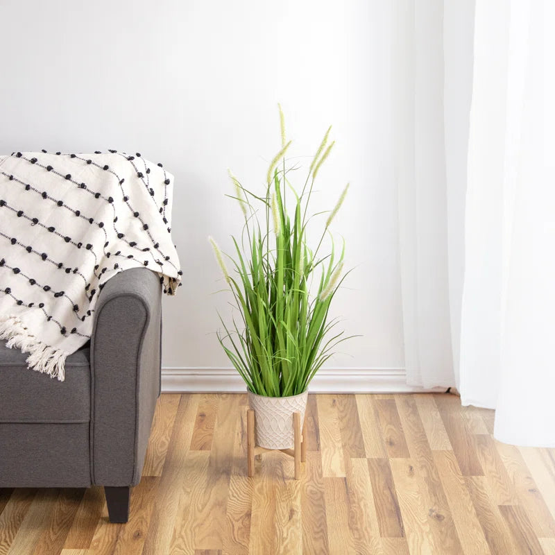 Lifelike 2ft Faux Onion Grass Plant with natural green and white hues, crafted from high-quality fiber for a realistic look.