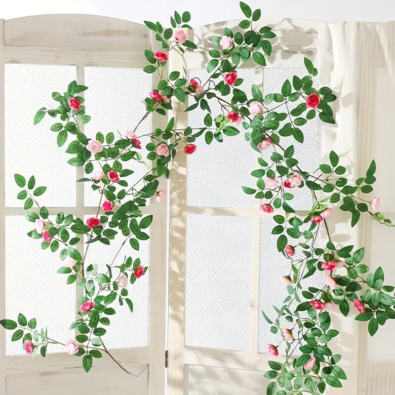 4 Ft Realistic Artificial Rose Vine – Faux Hanging Floral Garland for Indoor Wall, Wedding &amp; Event