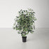Lifelike 4ft faux ficus tree with green and white-shaded leaves, perfect for indoor and outdoor décor