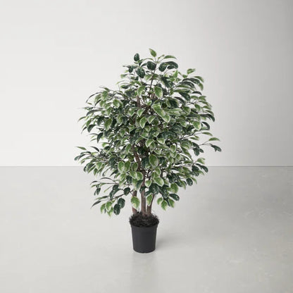 High-quality faux ficus tree with a realistic trunk and vibrant green foliage for effortless décor