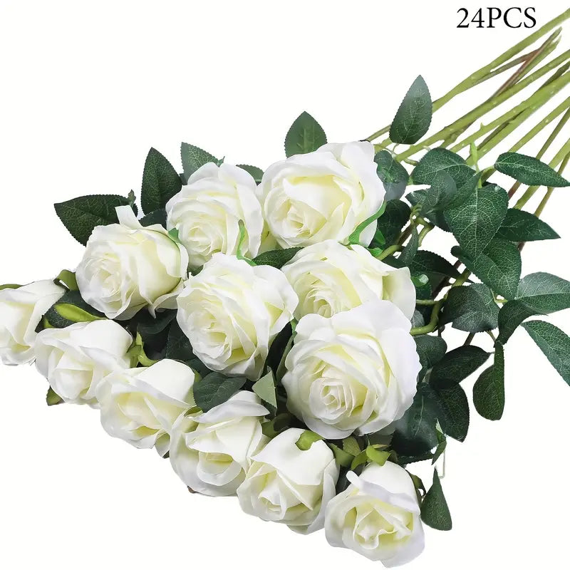 Bouquet of white roses with green leaves on a white background