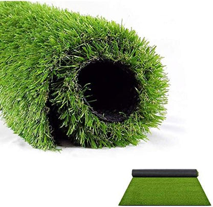 Roll of artificial grass on a white background