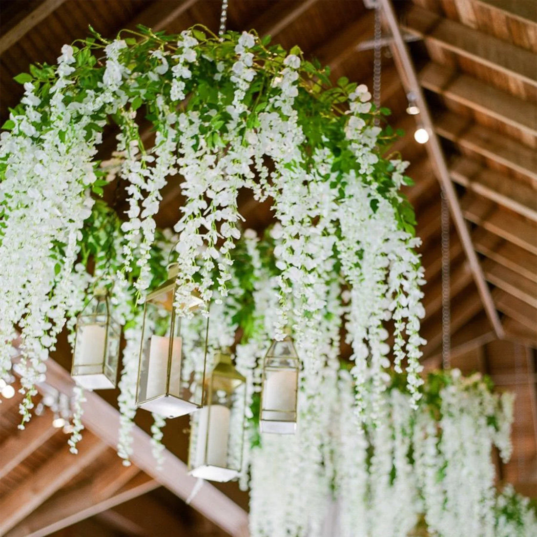 Scidweet 24 Pcs Artificial Wisteria Flowers – White Faux Hanging Vines for Wedding, Home, Garden &amp; Event