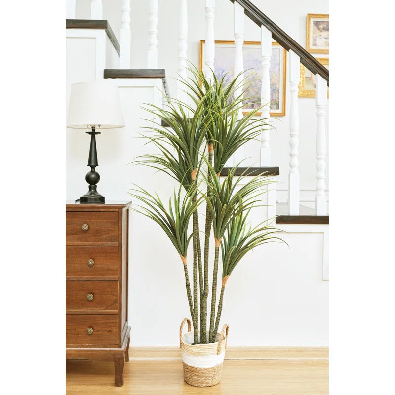 Close-up of Faux Dracaena Tree showcasing high-quality fabric leaves with natural texture.